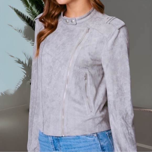 Blank NYC Vegan Suede Zip-Up Moto Jacket in “Vapor” Gray Size Medium - Picture 3 of 16